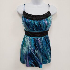 Vintage Love Tease Womens Satin Babydoll Tank Top Size S Blue Beaded Artsy Y2K